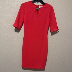 Belle Badgley Mischka Red Dress Career Work Cocktail Fitted
